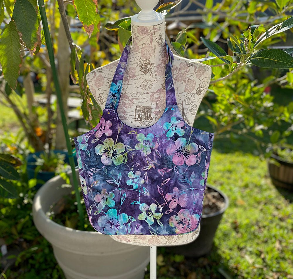 Purple Floral Batik Larkspur Shoulder Bag - MADE TO ORDER - Pearl Moon Creations