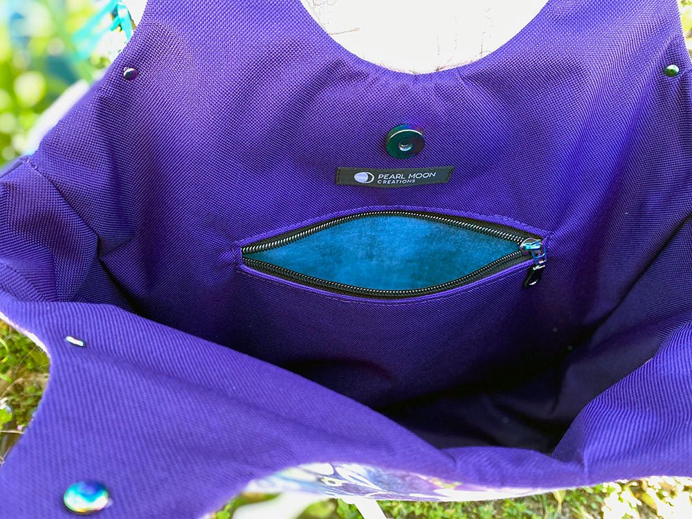 Purple Floral Batik Larkspur Shoulder Bag - MADE TO ORDER - Pearl Moon Creations