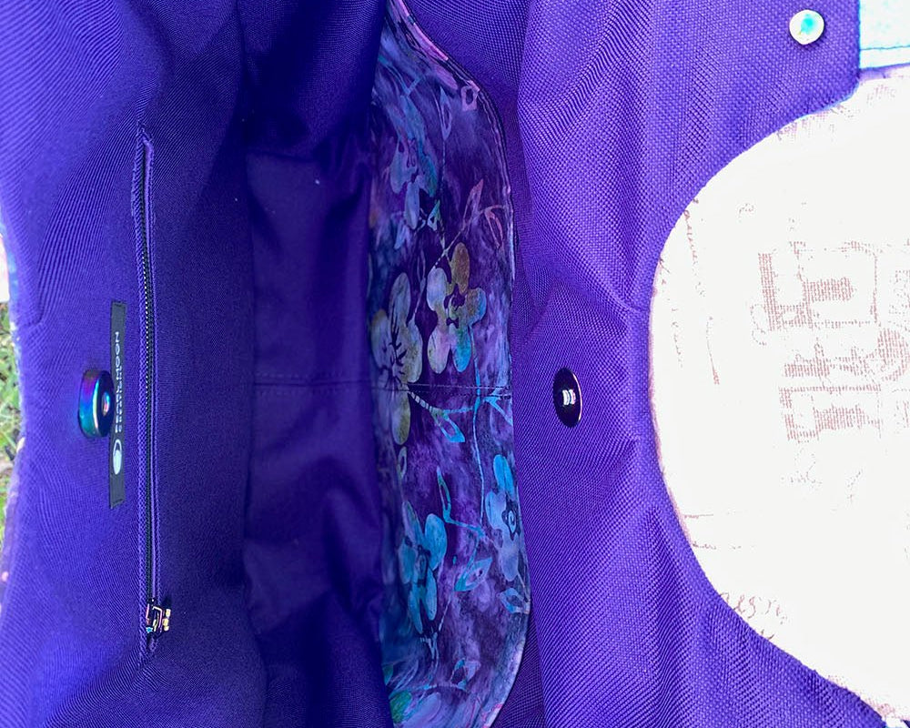 Purple Floral Batik Larkspur Shoulder Bag - MADE TO ORDER - Pearl Moon Creations
