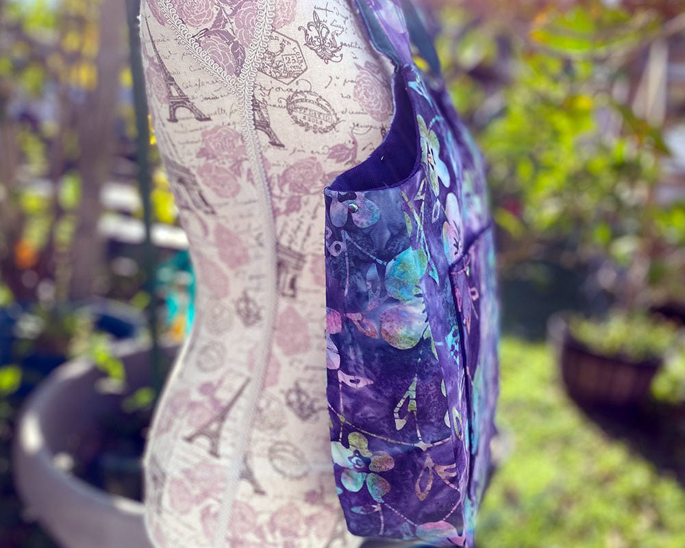 Purple Floral Batik Larkspur Shoulder Bag - MADE TO ORDER - Pearl Moon Creations
