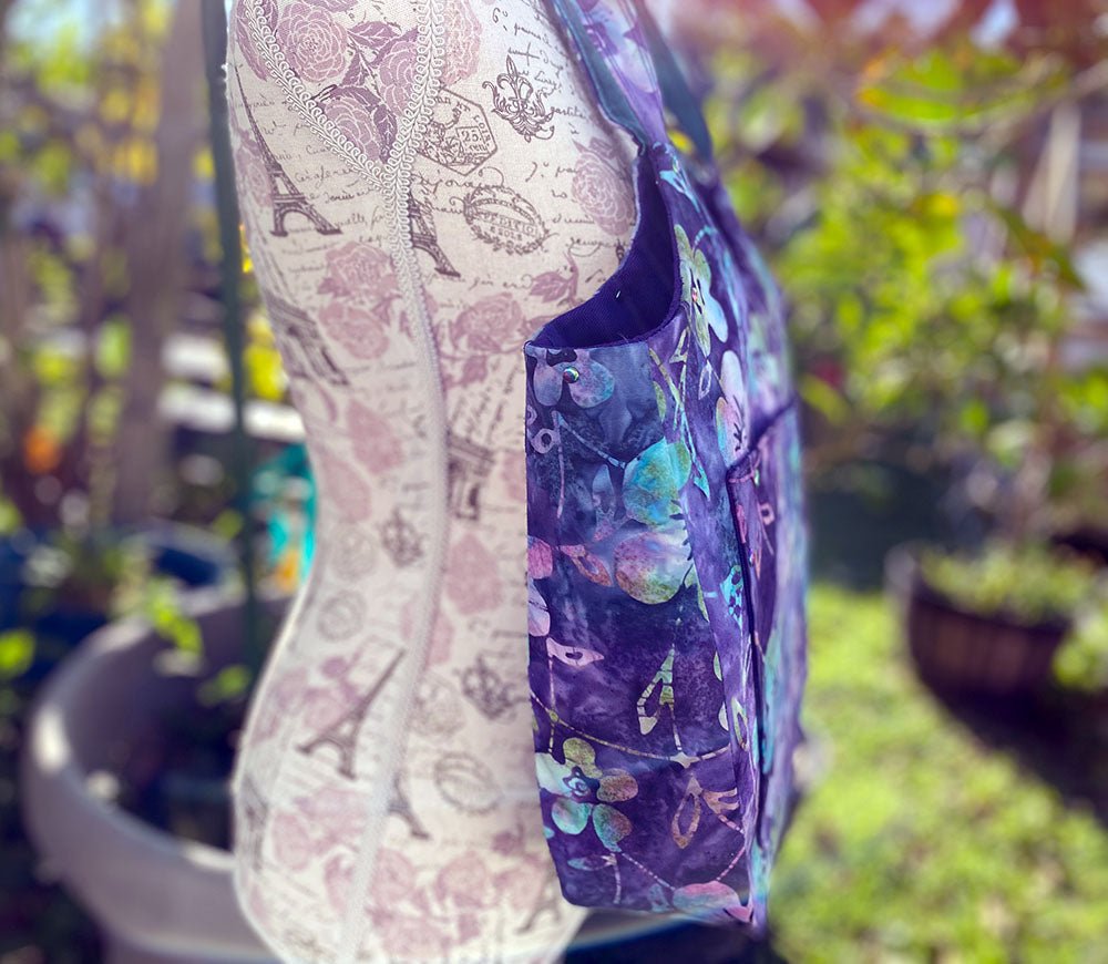 Purple Floral Batik Larkspur Shoulder Bag - MADE TO ORDER - Pearl Moon Creations