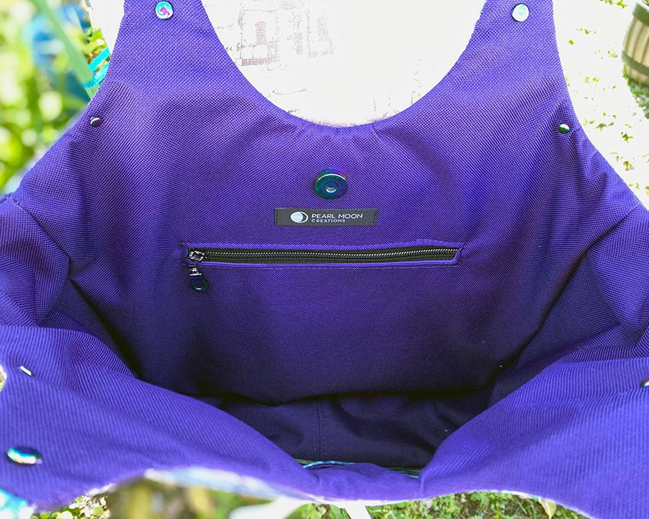 Purple Floral Batik Larkspur Shoulder Bag - MADE TO ORDER - Pearl Moon Creations