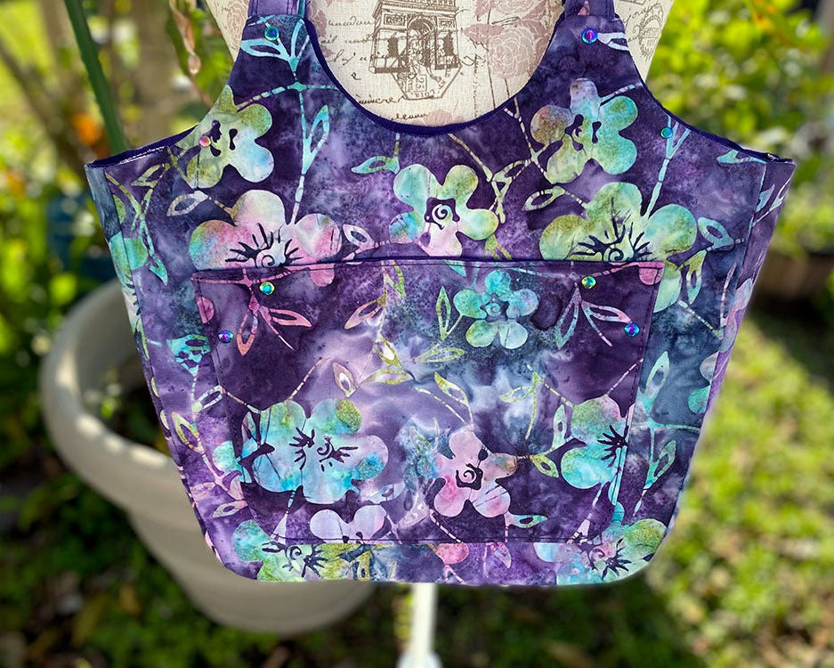Purple Floral Batik Larkspur Shoulder Bag - MADE TO ORDER - Pearl Moon Creations
