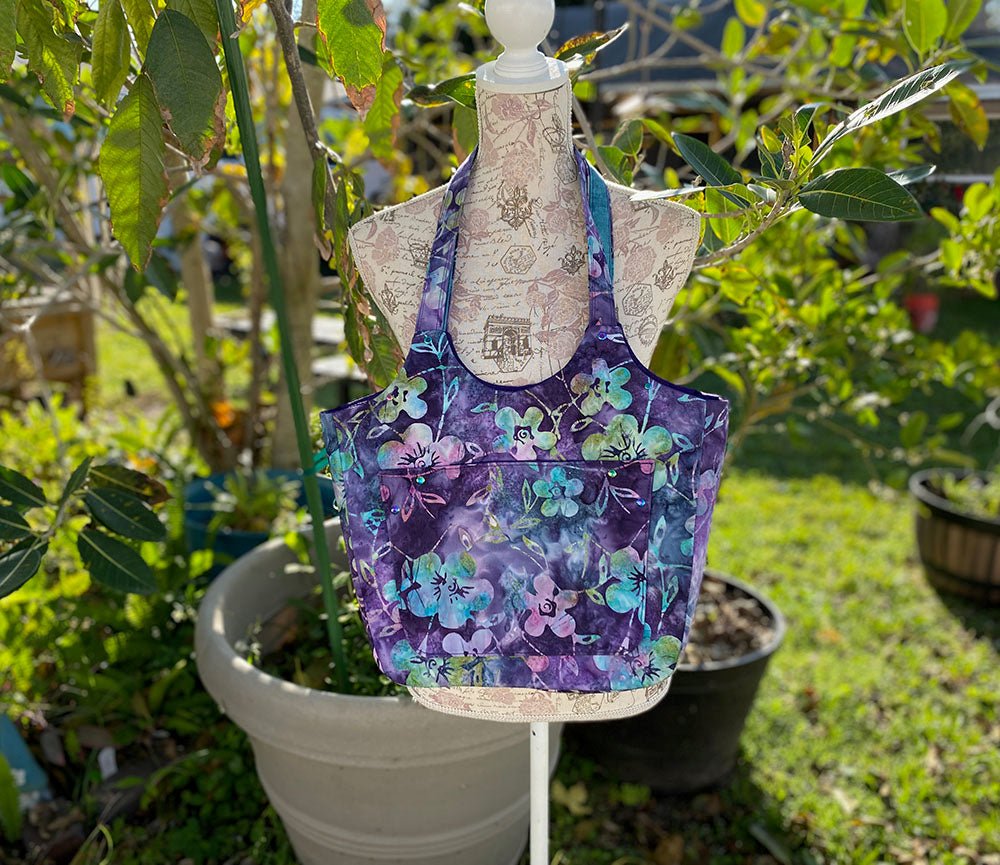 Purple Floral Batik Larkspur Shoulder Bag - MADE TO ORDER - Pearl Moon Creations