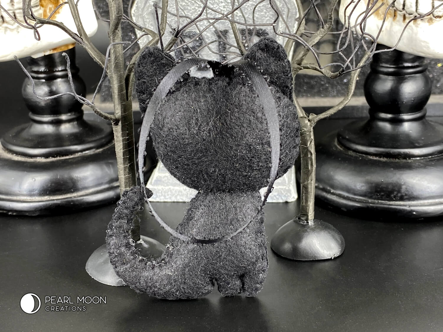 Quirky Felt Black Cat Ornament - Pearl Moon Creations