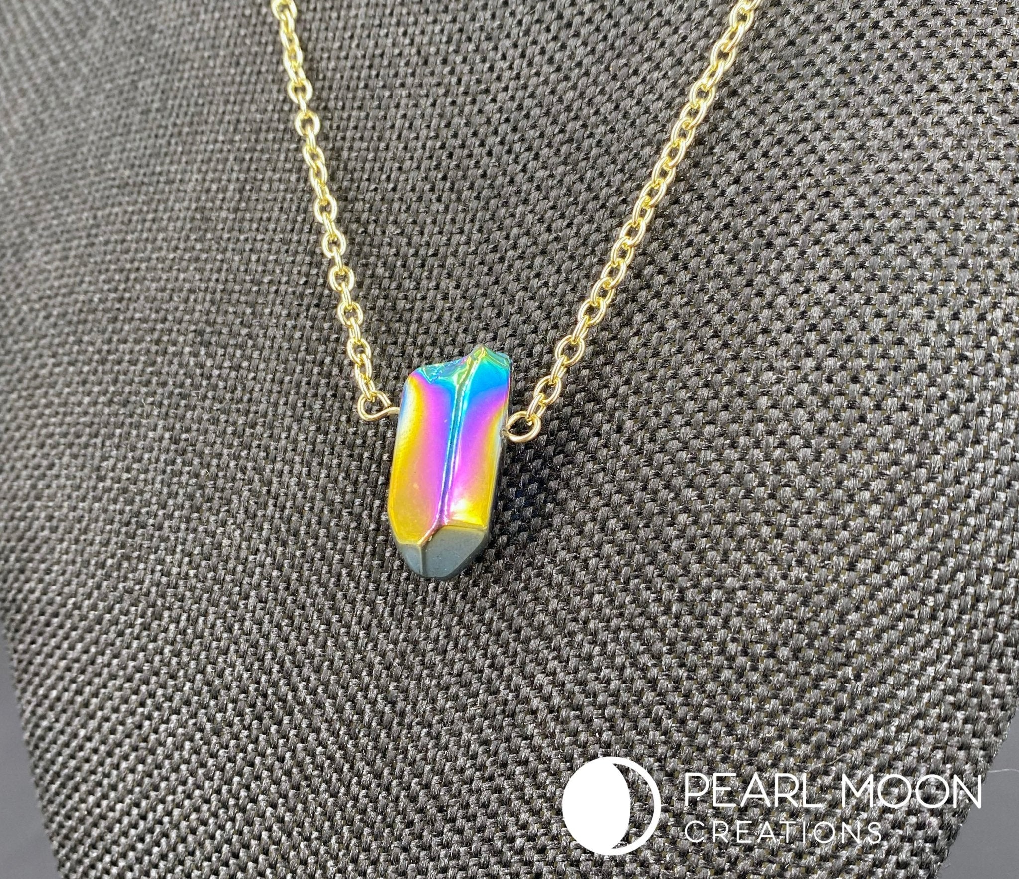 Rainbow Quartz Crystal Necklace - Pearl Moon Creations