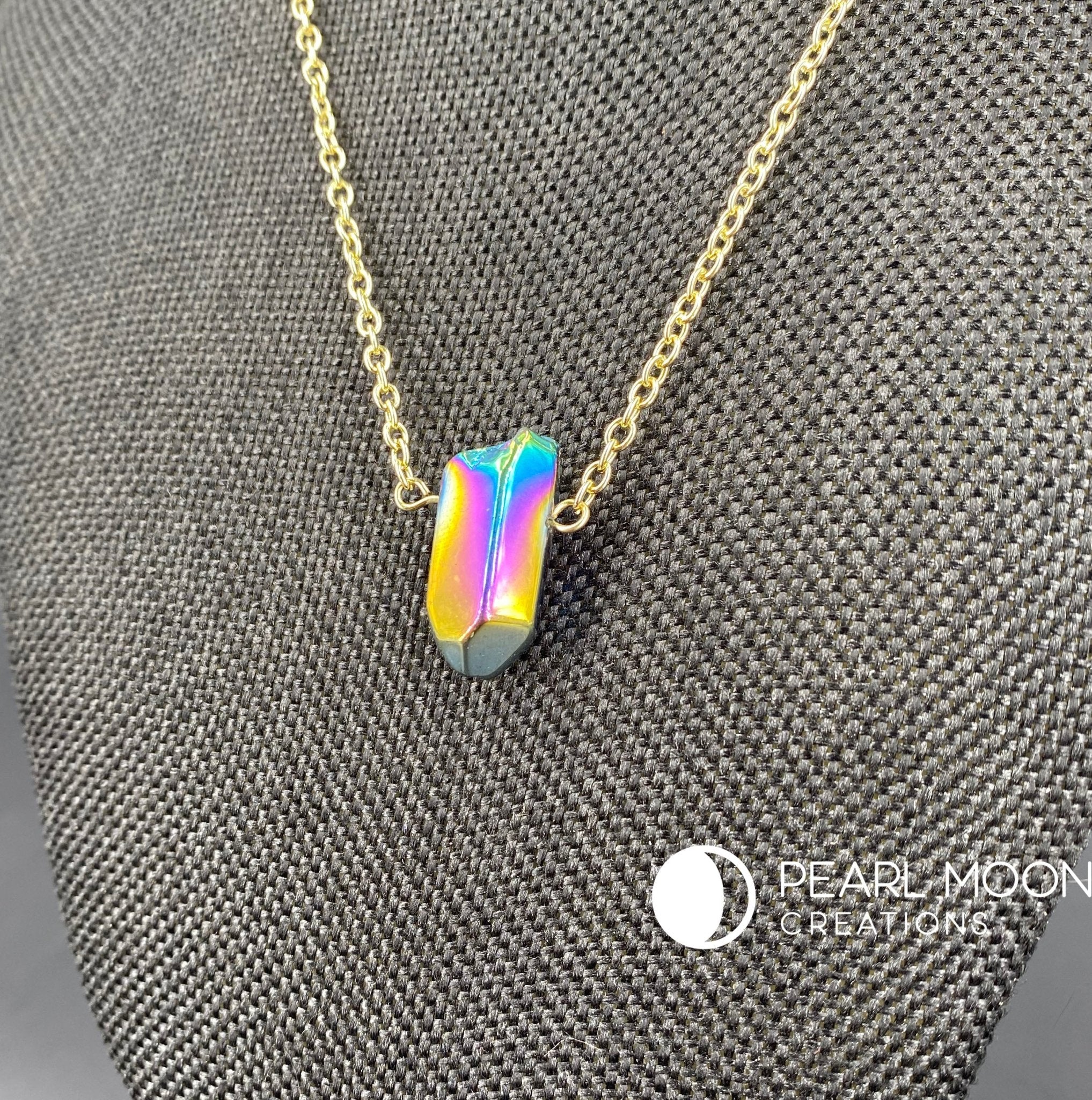 Rainbow Quartz Crystal Necklace - Pearl Moon Creations