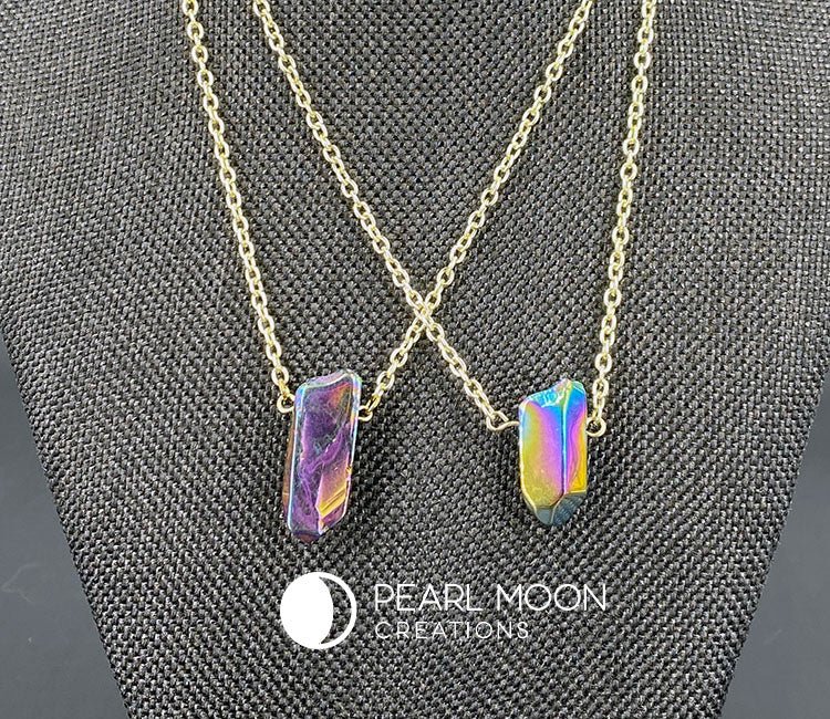 Rainbow Quartz Crystal Necklace - Pearl Moon Creations