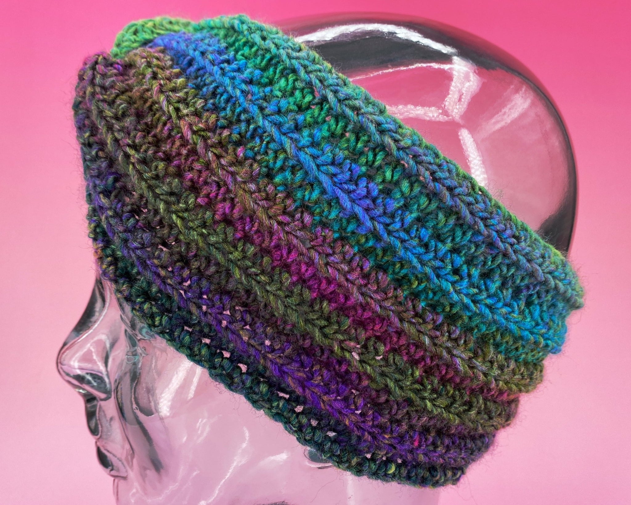 Ribbed Dark Rainbow Ear Warmer - Pearl Moon Creations