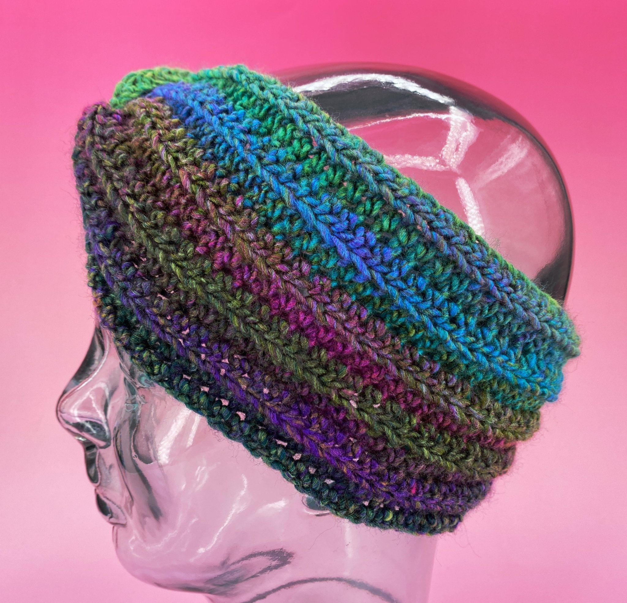 Ribbed Dark Rainbow Ear Warmer - Pearl Moon Creations