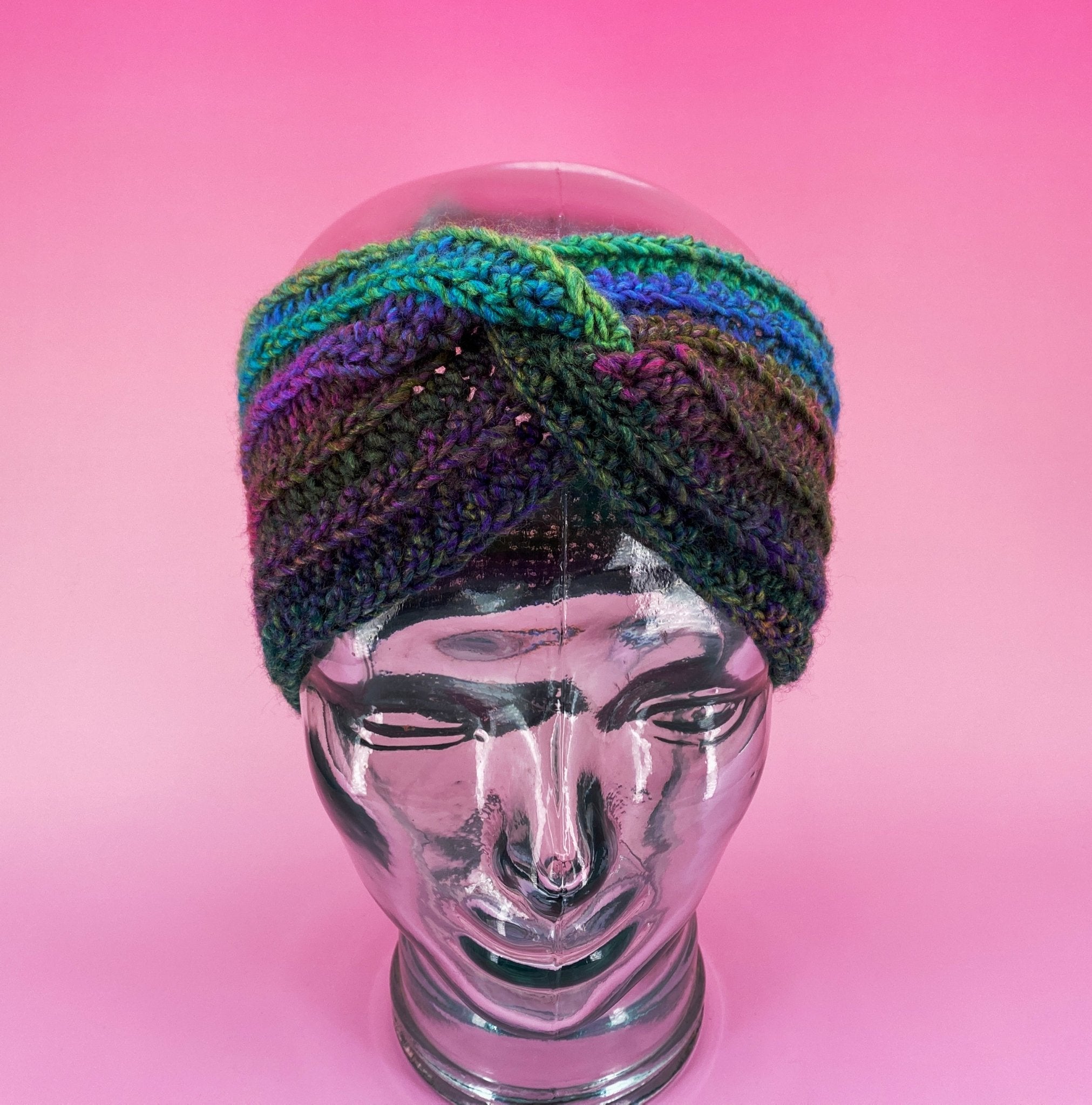 Ribbed Dark Rainbow Ear Warmer - Pearl Moon Creations