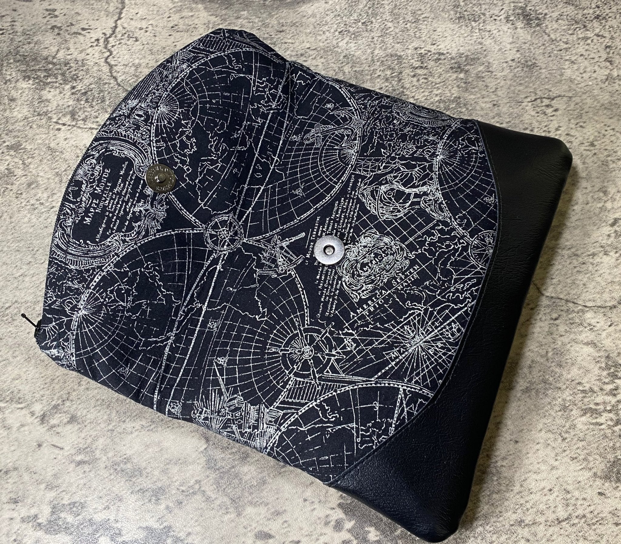 Silver Map Fold Over Clutch - Pearl Moon Creations