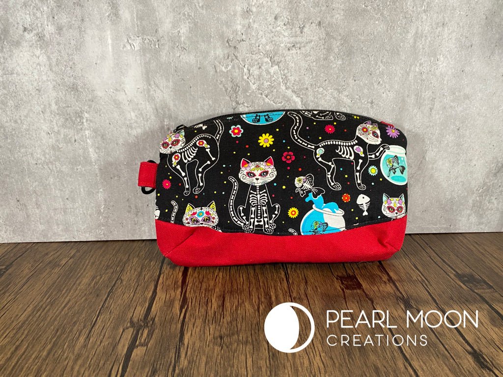 Skeleton Cat Clematis Wristlet Clutch - Pearl Moon Creations