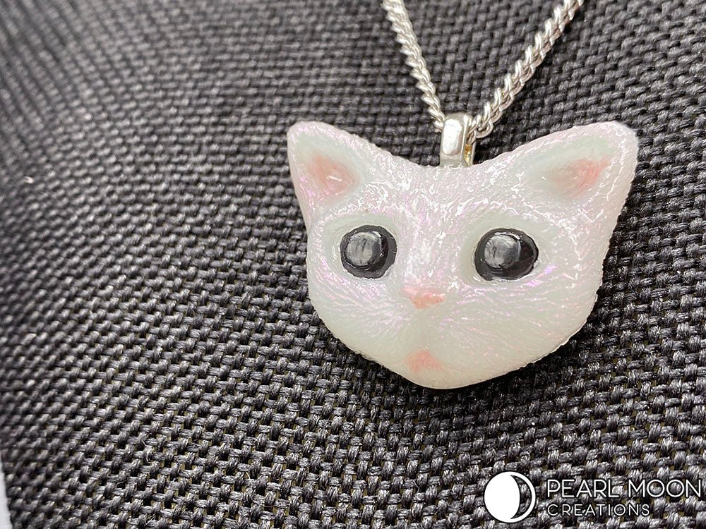 Small White Kitten Necklace - Pearl Moon Creations