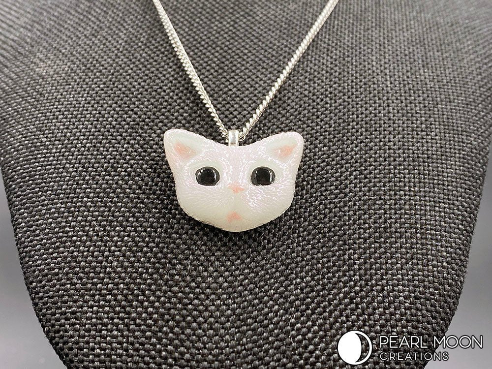 Small White Kitten Necklace - Pearl Moon Creations