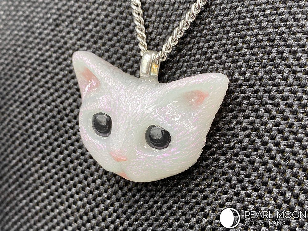 Small White Kitten Necklace - Pearl Moon Creations