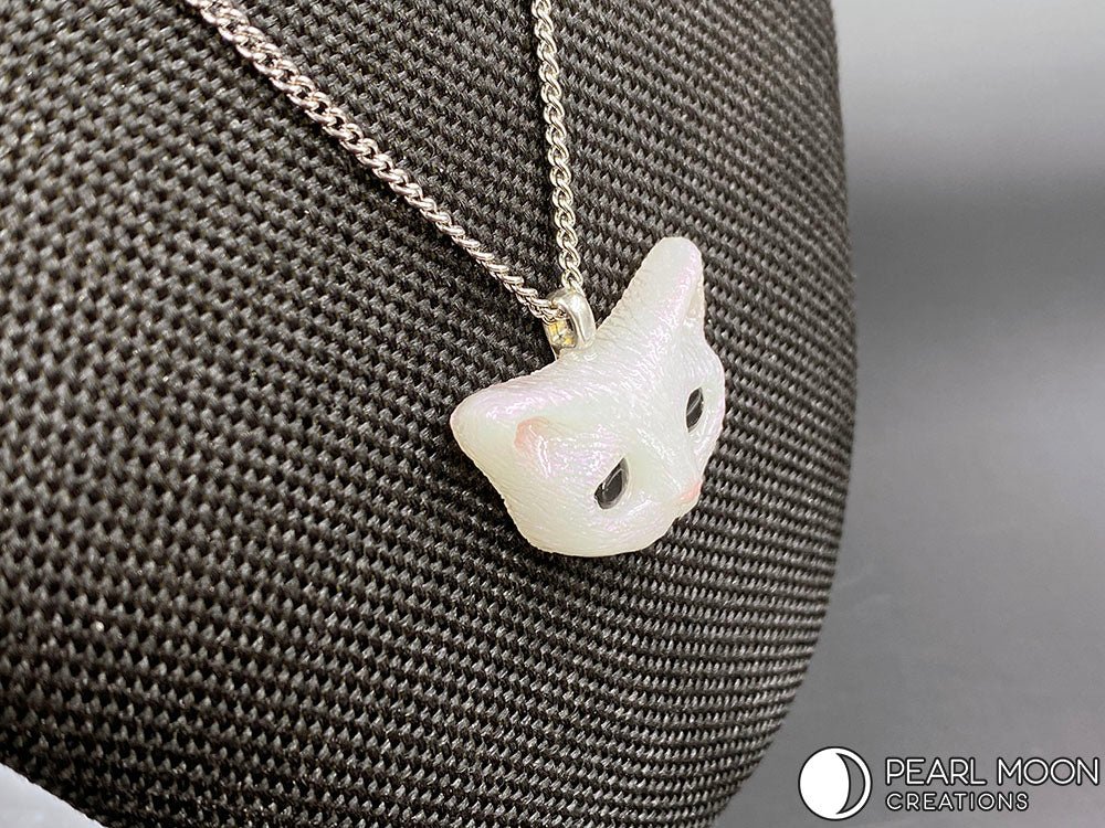 Small White Kitten Necklace - Pearl Moon Creations