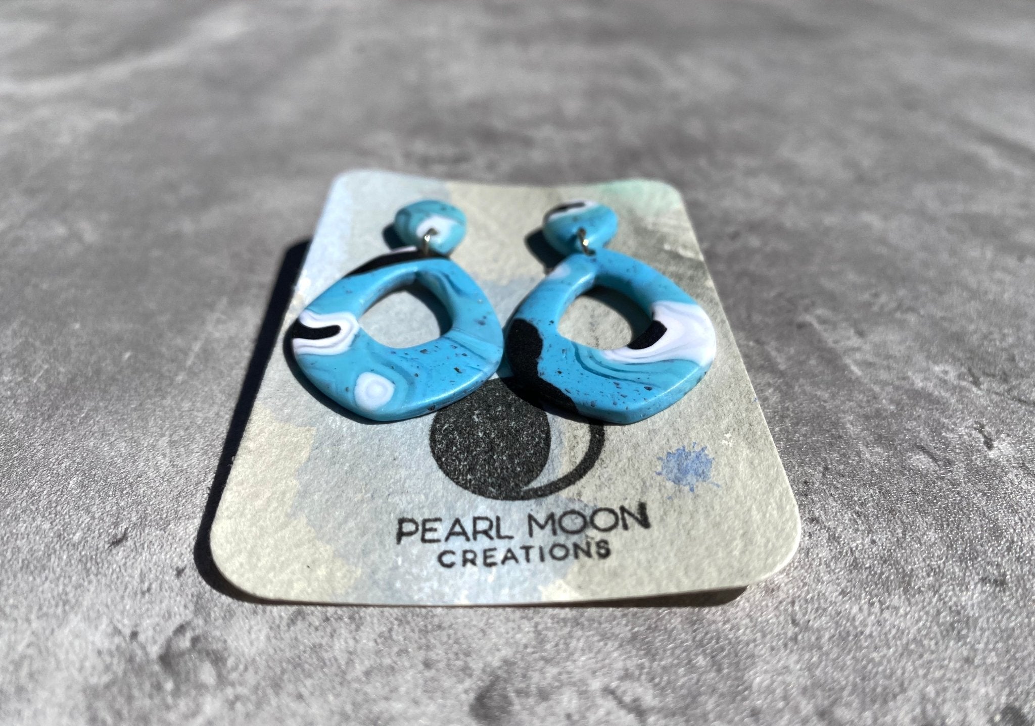Stonewashed Blue Clay Dangle Earrings - Pearl Moon Creations