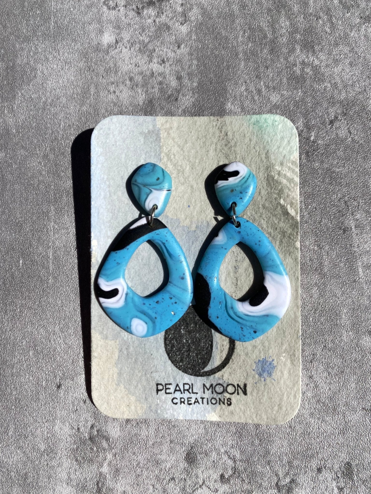 Stonewashed Blue Clay Dangle Earrings - Pearl Moon Creations