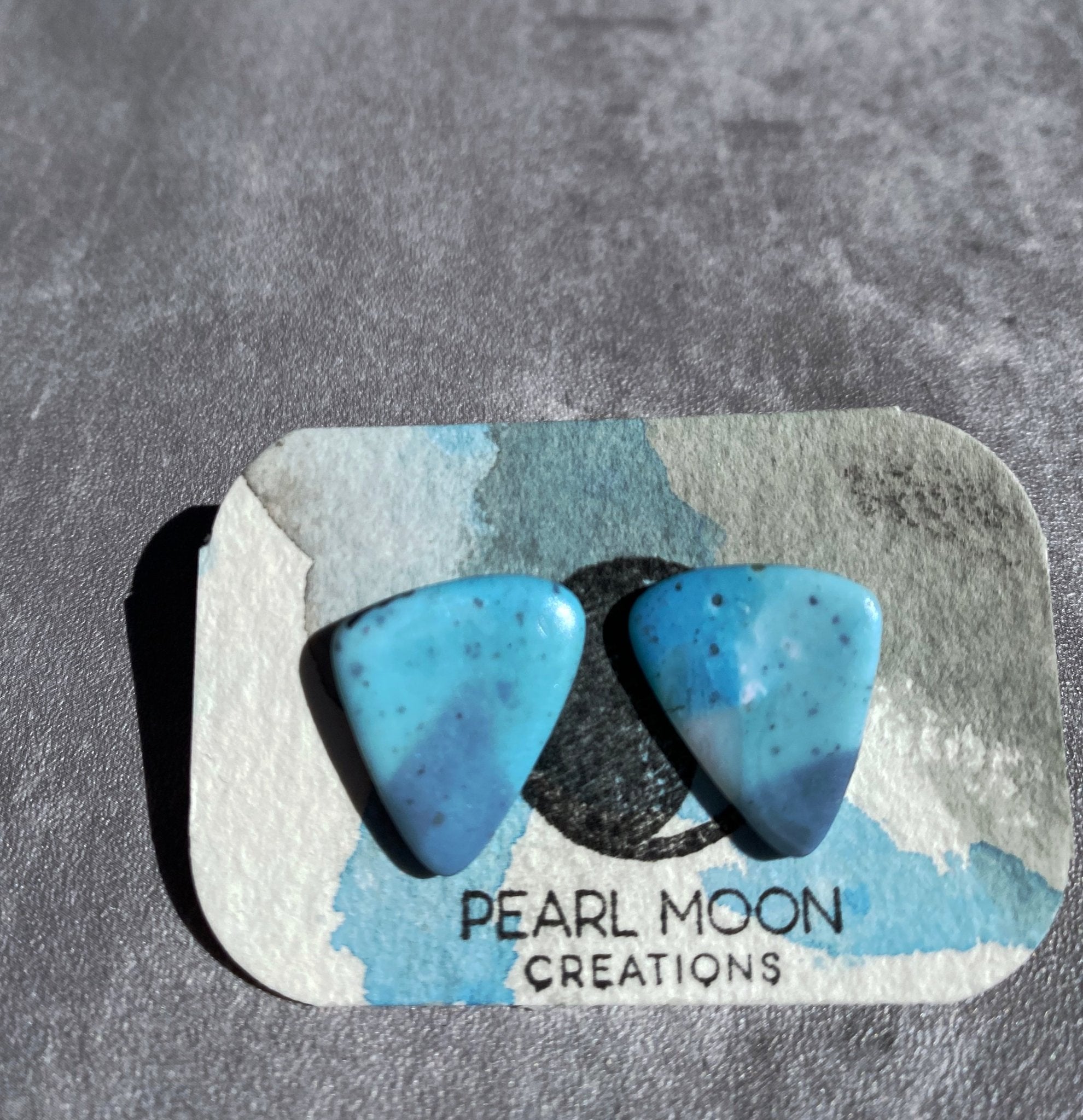 Stonewashed Blue Clay Triangular Stud Earrings - Pearl Moon Creations