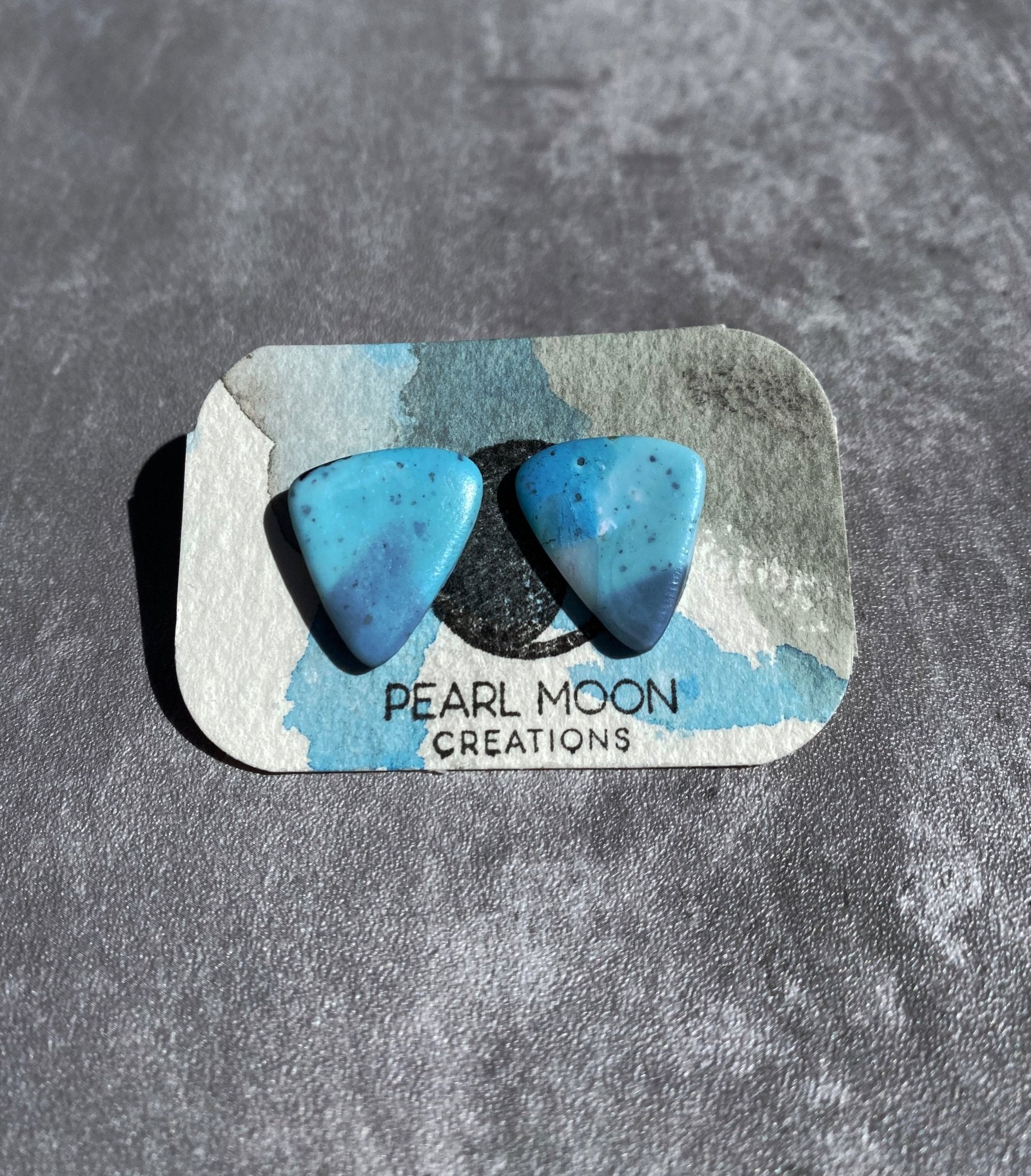 Stonewashed Blue Clay Triangular Stud Earrings - Pearl Moon Creations