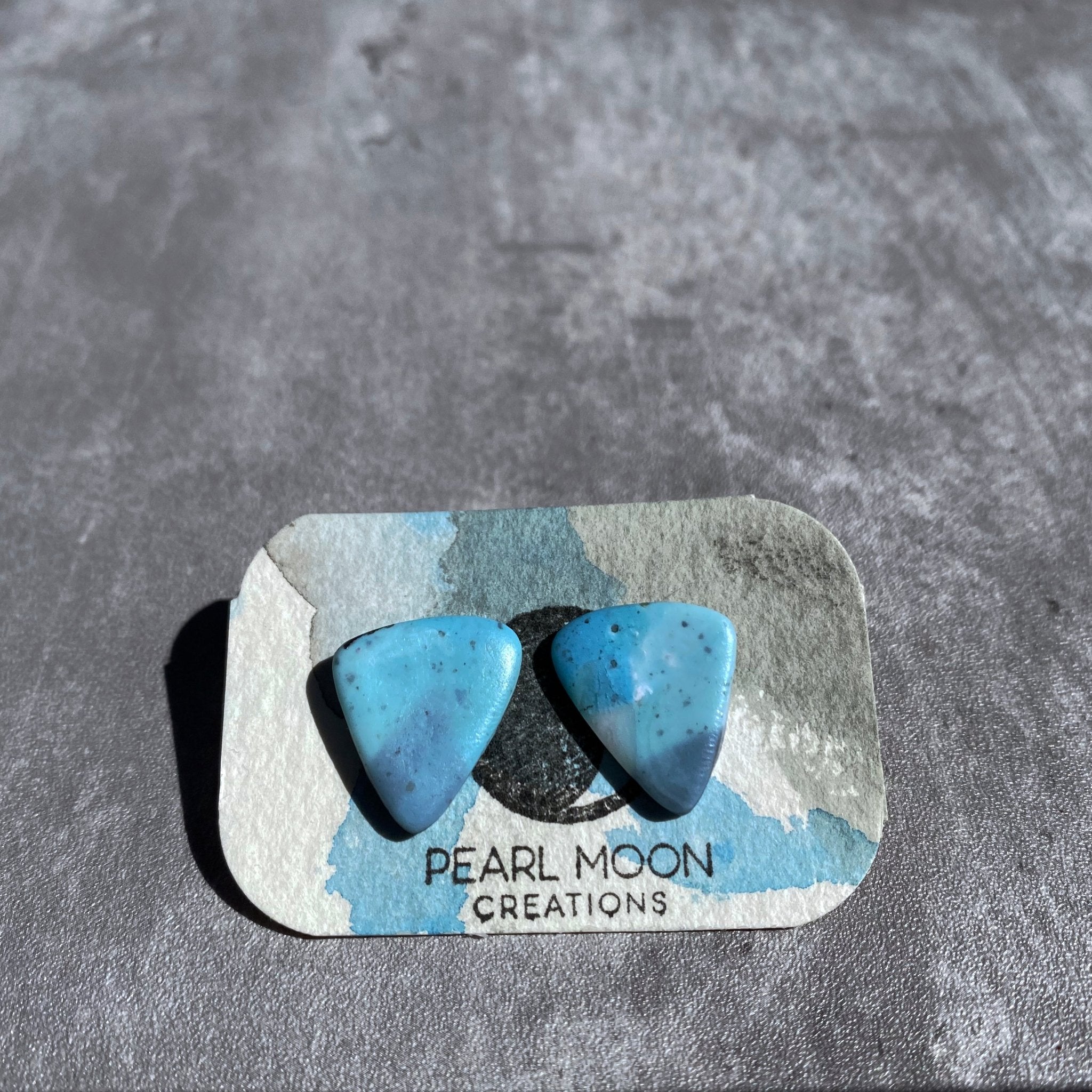 Stonewashed Blue Clay Triangular Stud Earrings - Pearl Moon Creations