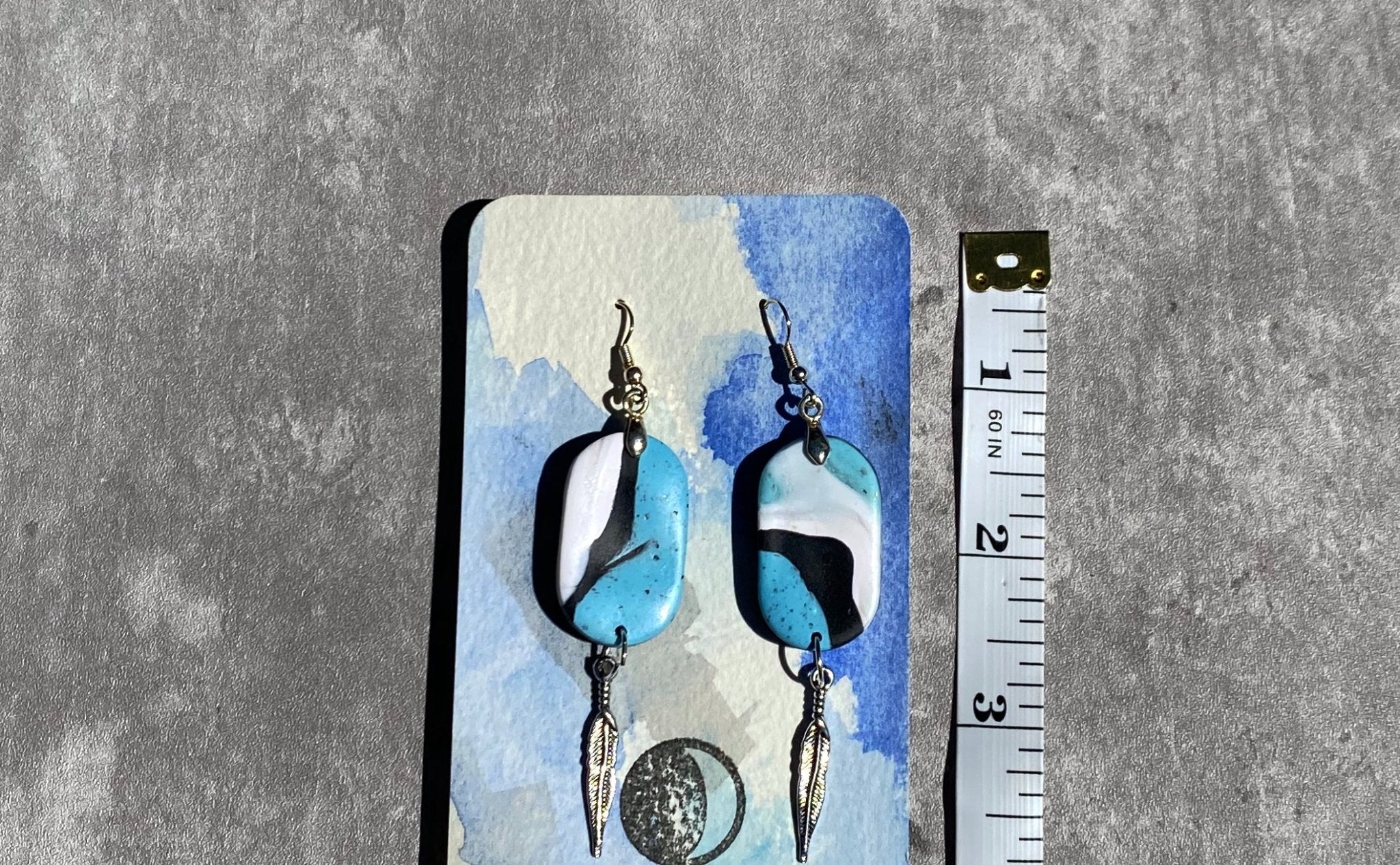 Stonewashed Blue Oval Feather Earring - Pearl Moon Creations