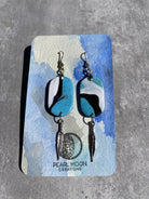 Stonewashed Blue Oval Feather Earring - Pearl Moon Creations