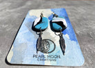 Stonewashed Blue Oval Feather Earring - Pearl Moon Creations