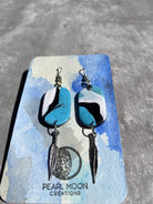 Stonewashed Blue Oval Feather Earring - Pearl Moon Creations