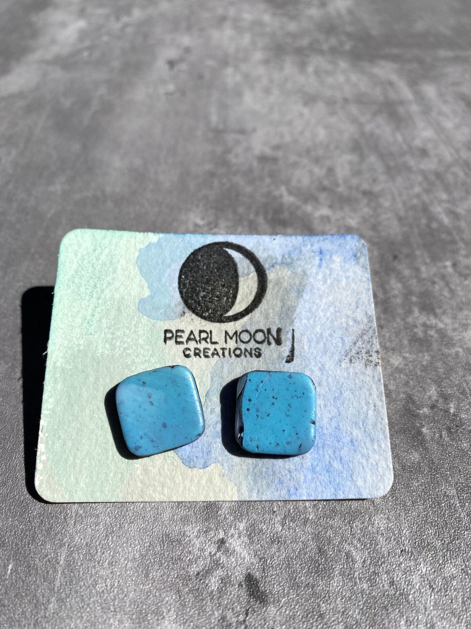 Stonewashed Blue Square Stud Earrings - Pearl Moon Creations