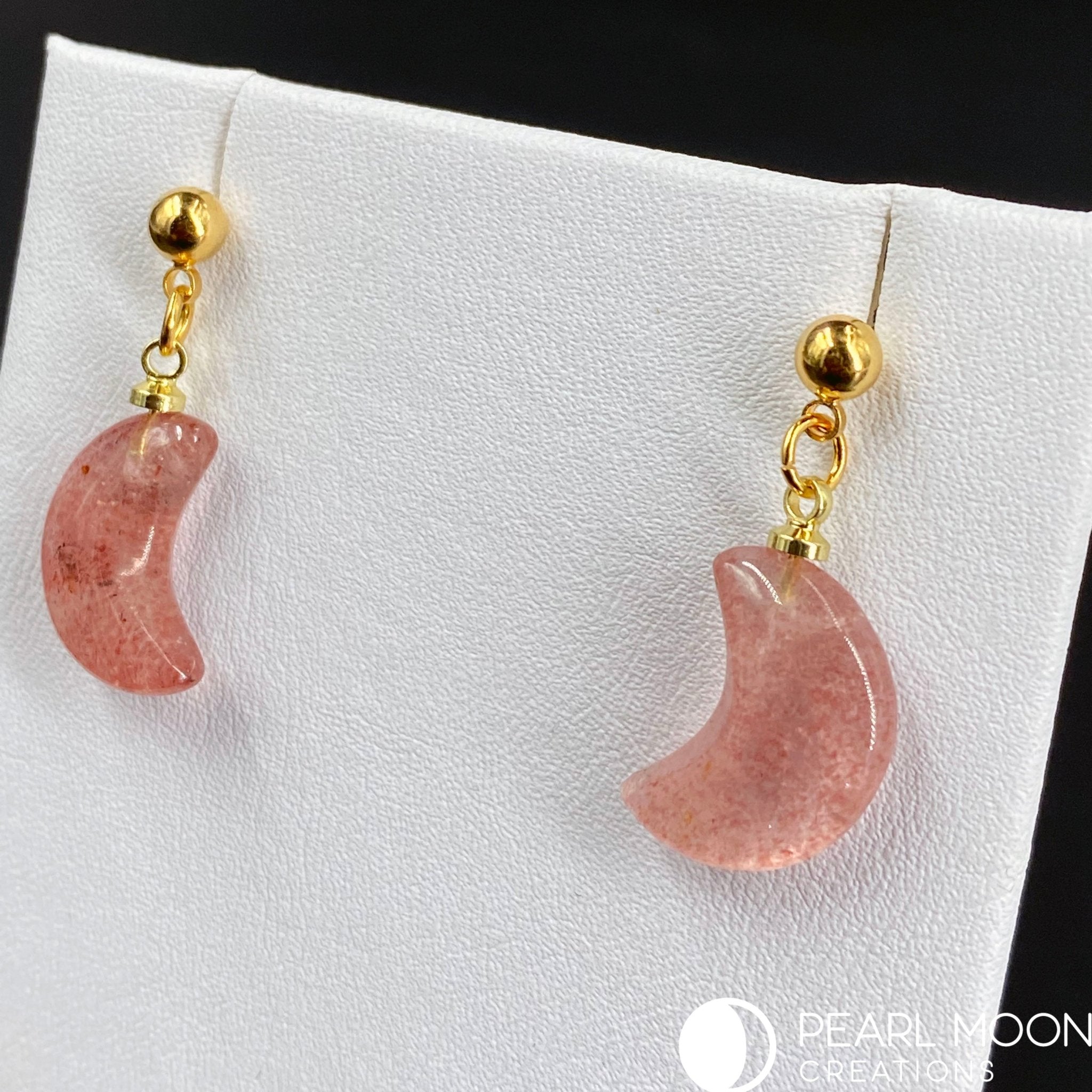 Strawberry Quartz Moon Earrings - Pearl Moon Creations