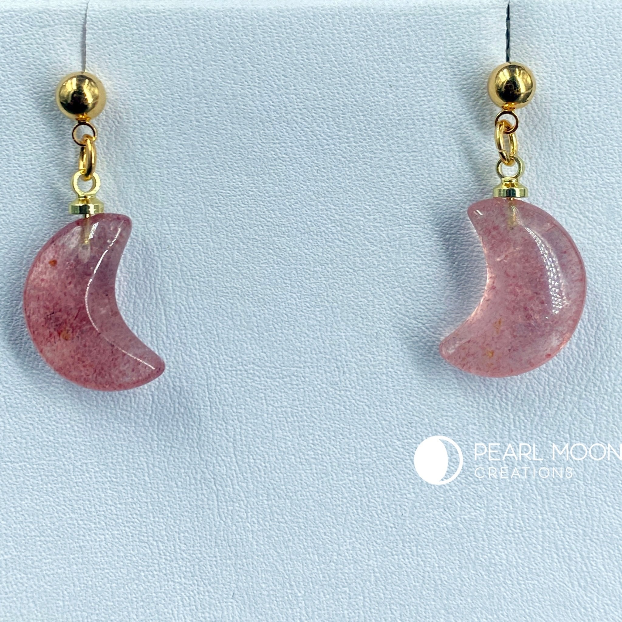 Strawberry Quartz Moon Earrings - Pearl Moon Creations