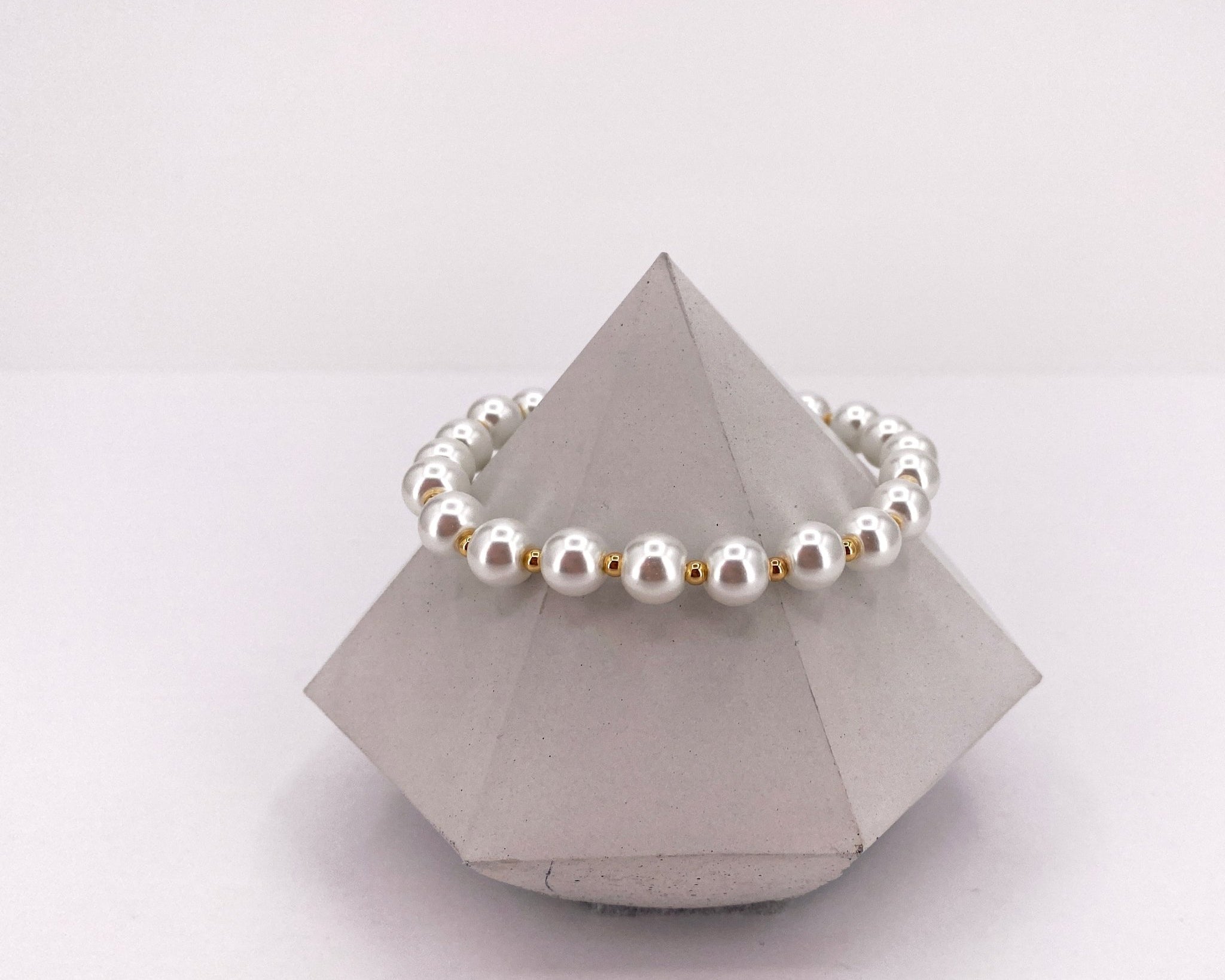 White and Gold Glass Pearl Bracelet - Pearl Moon Creations