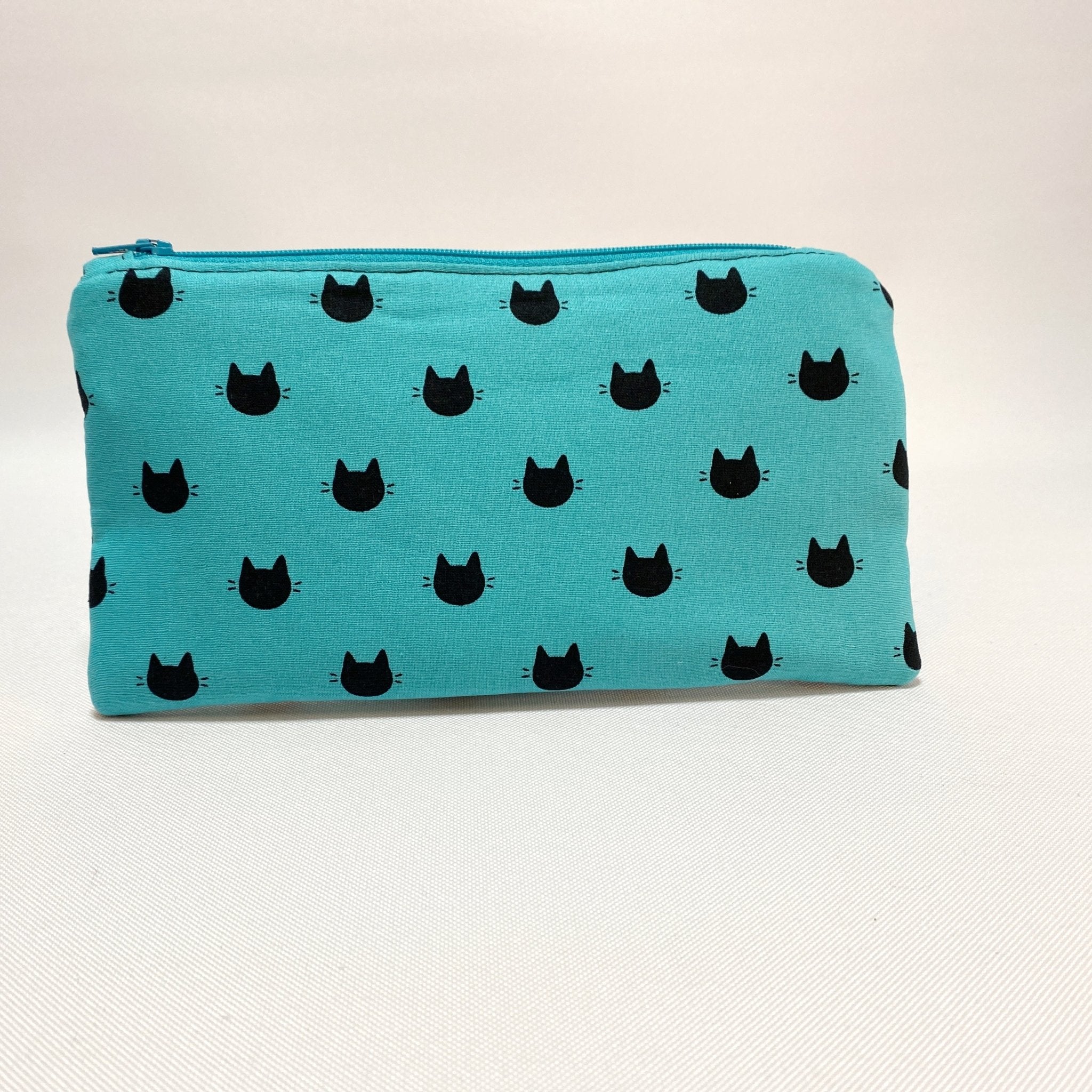 Zipper Pouch Black Cats on Teal - Pearl Moon Creations