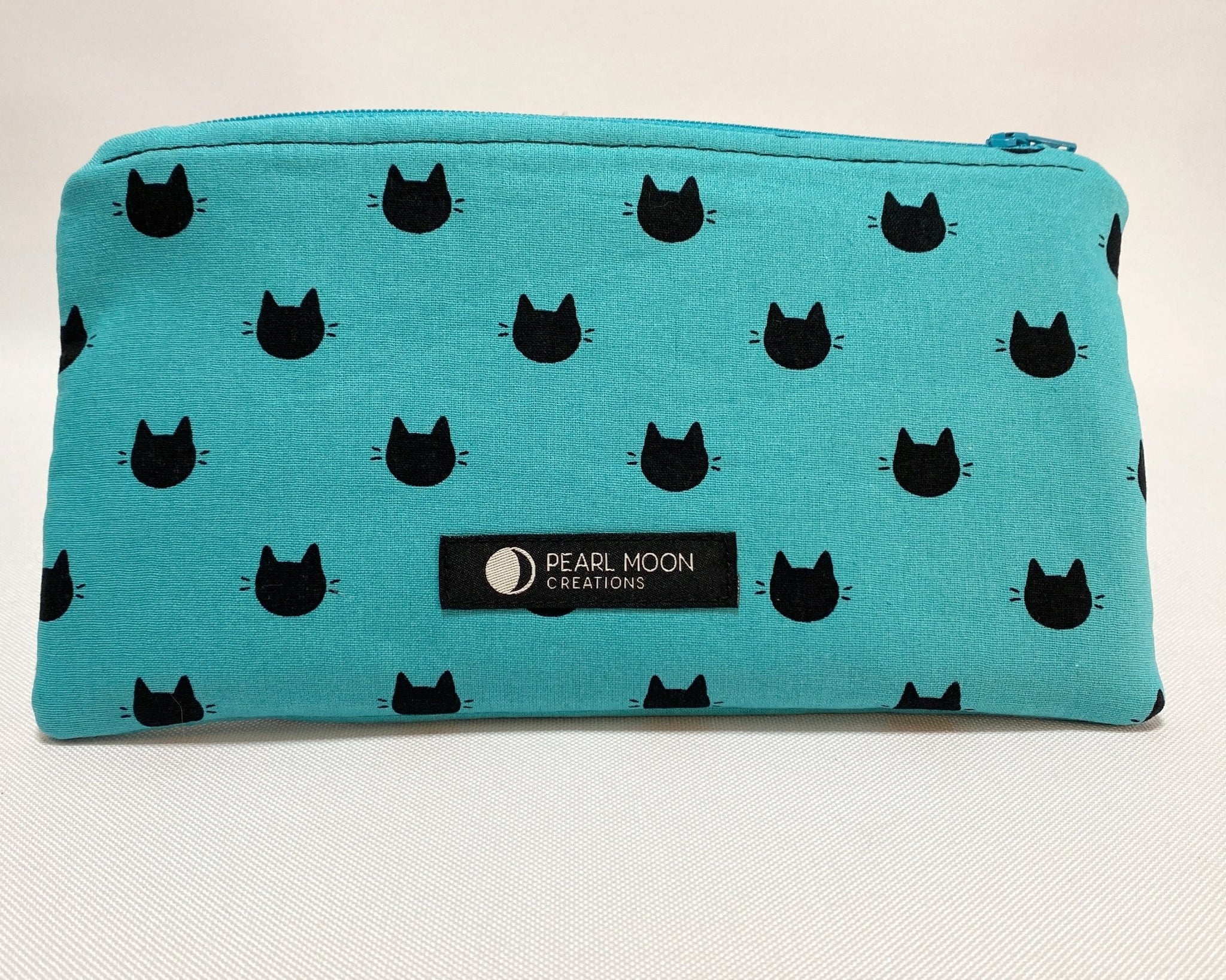 Zipper Pouch Black Cats on Teal - Pearl Moon Creations