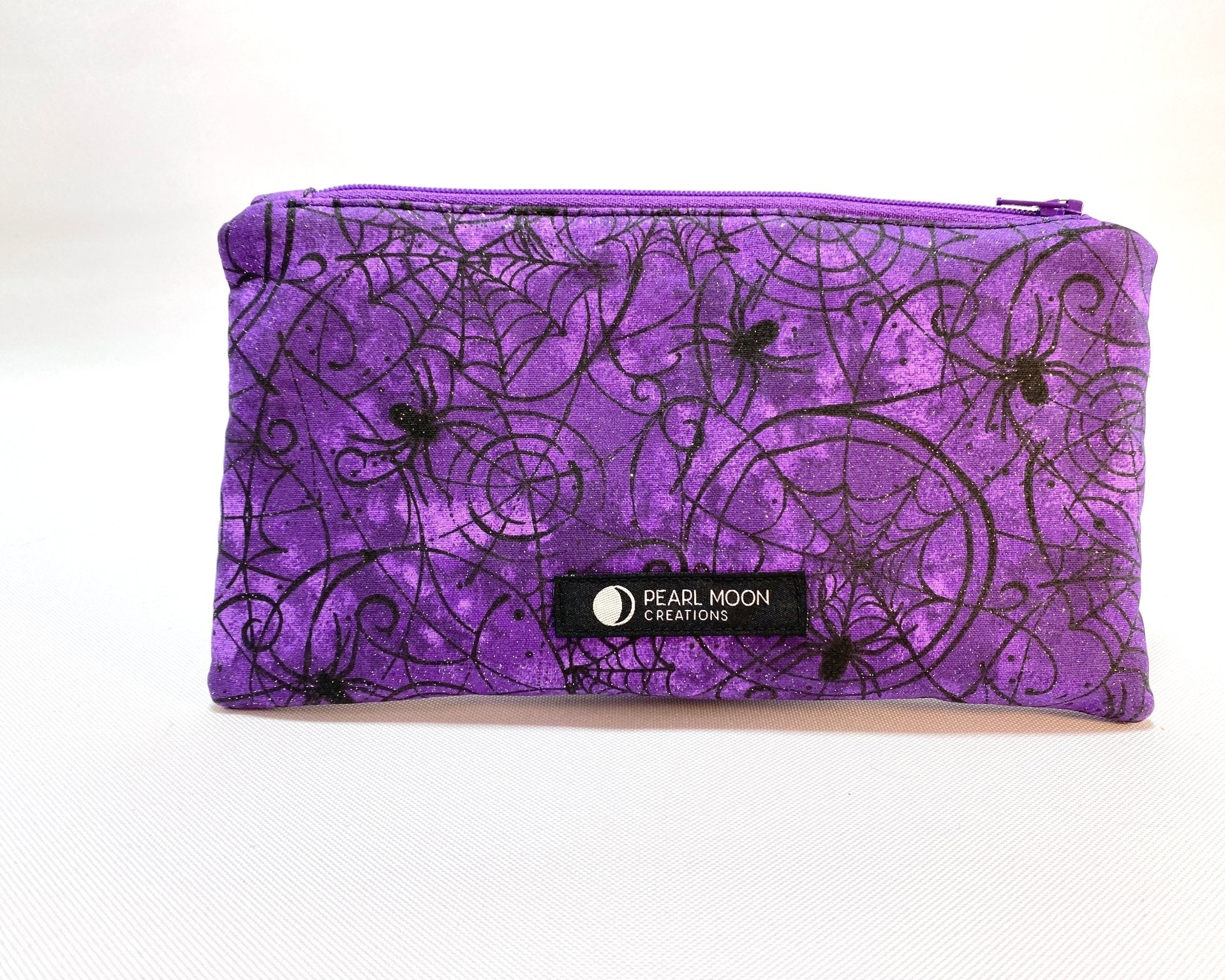 Zipper Pouch Spiders on Purple - Pearl Moon Creations