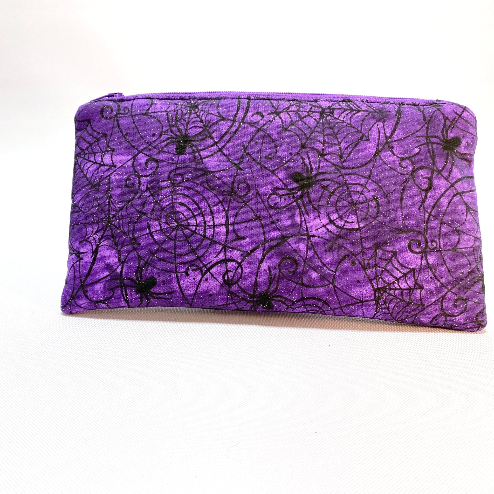 Zipper Pouch Spiders on Purple - Pearl Moon Creations