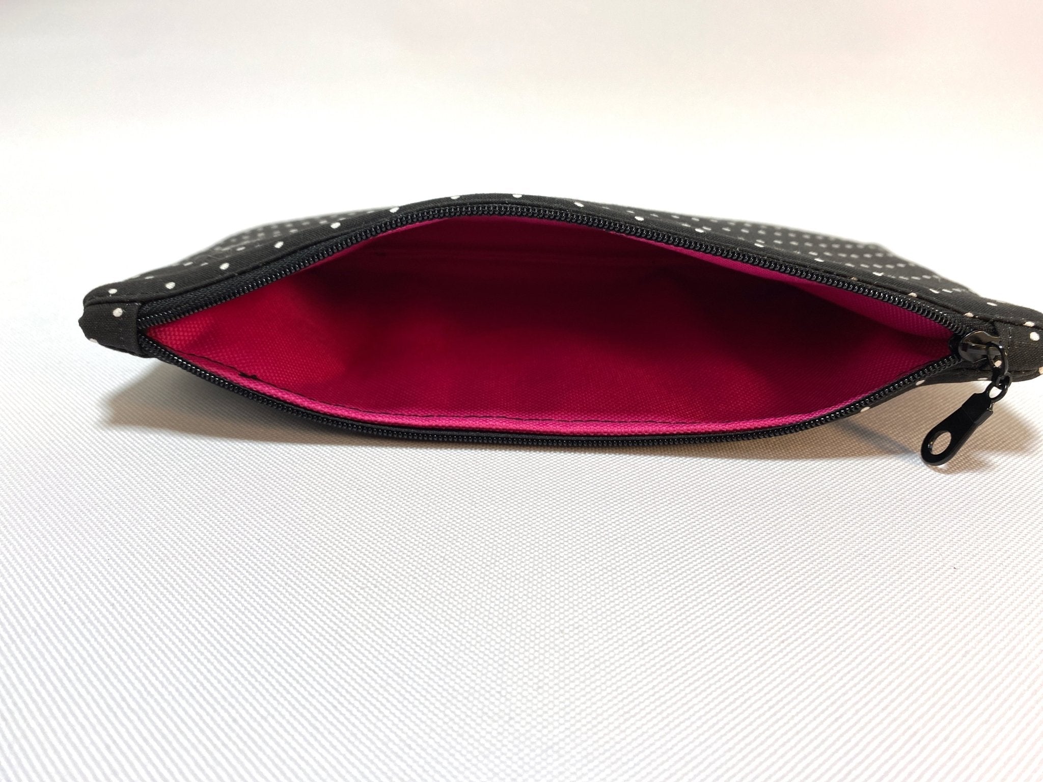 Zipper Pouch White Polka Dots on Black (Made to Order) - Pearl Moon Creations