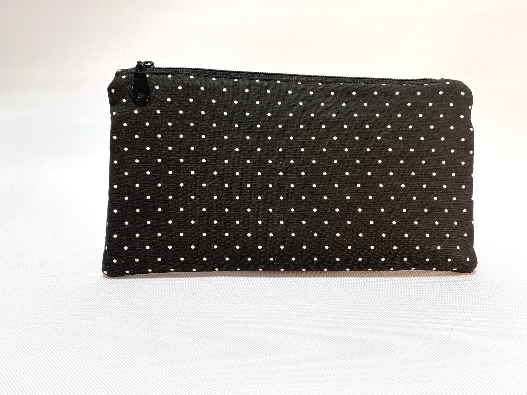 Zipper Pouch White Polka Dots on Black (Made to Order) - Pearl Moon Creations