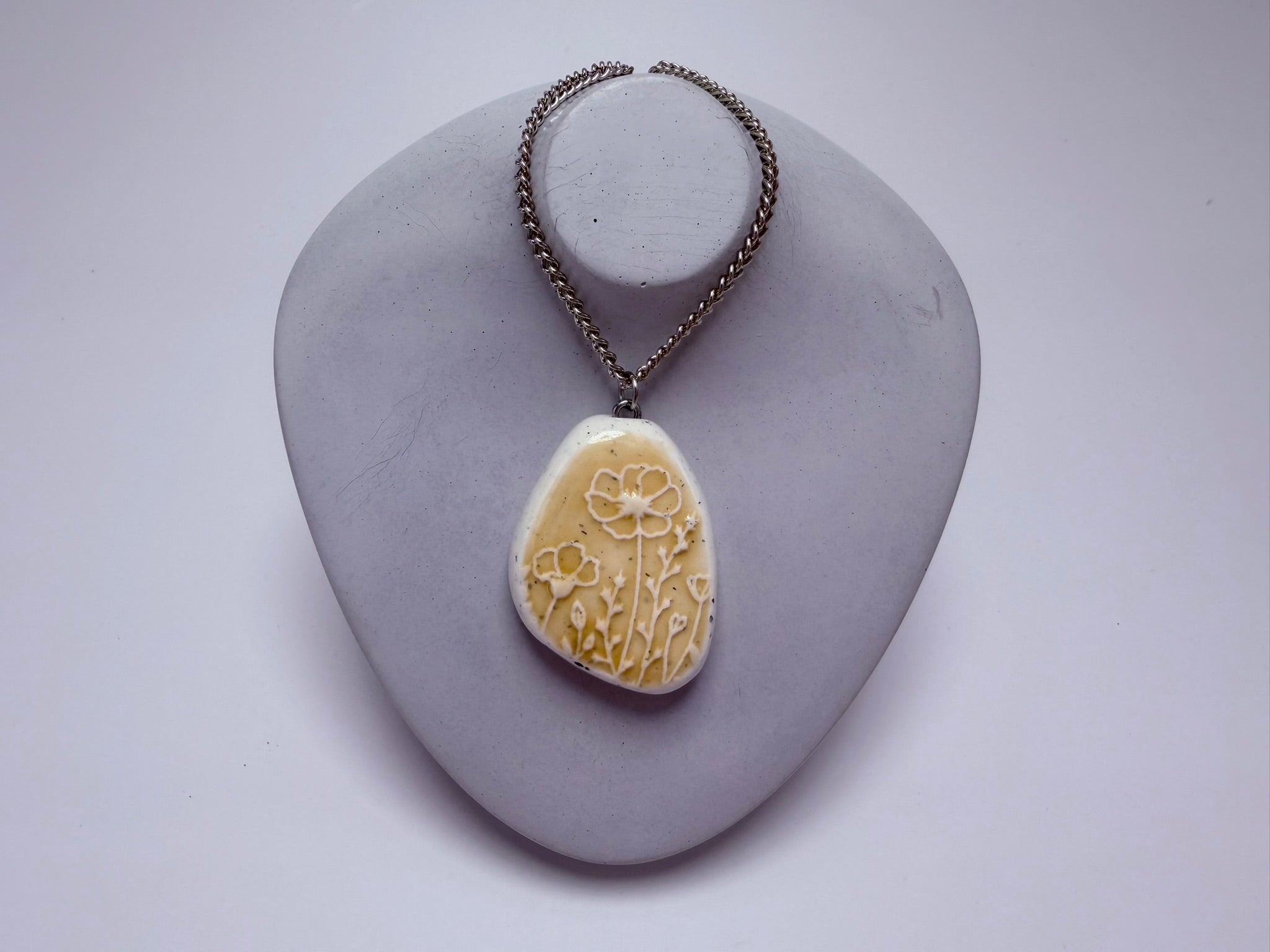 Beige Wildflower Pendant Necklace - Pearl Moon Creations