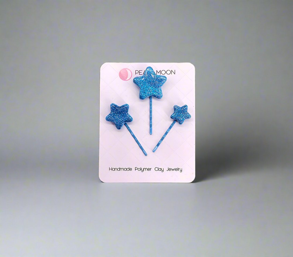 Blue Glitter Star Bobby Pins - Pearl Moon Creations