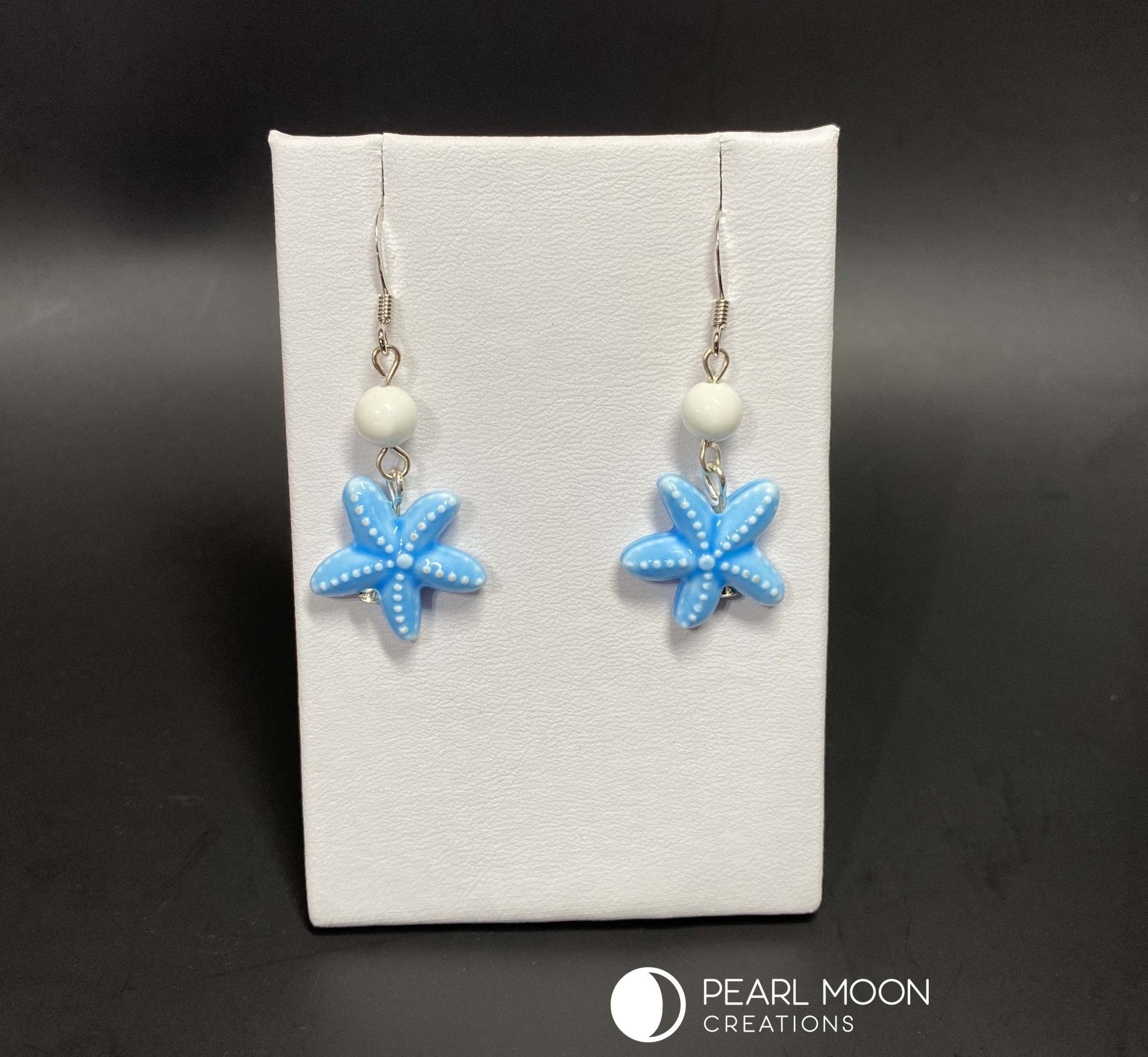 Blue Porcelain Starfish Earrings - Pearl Moon Creations