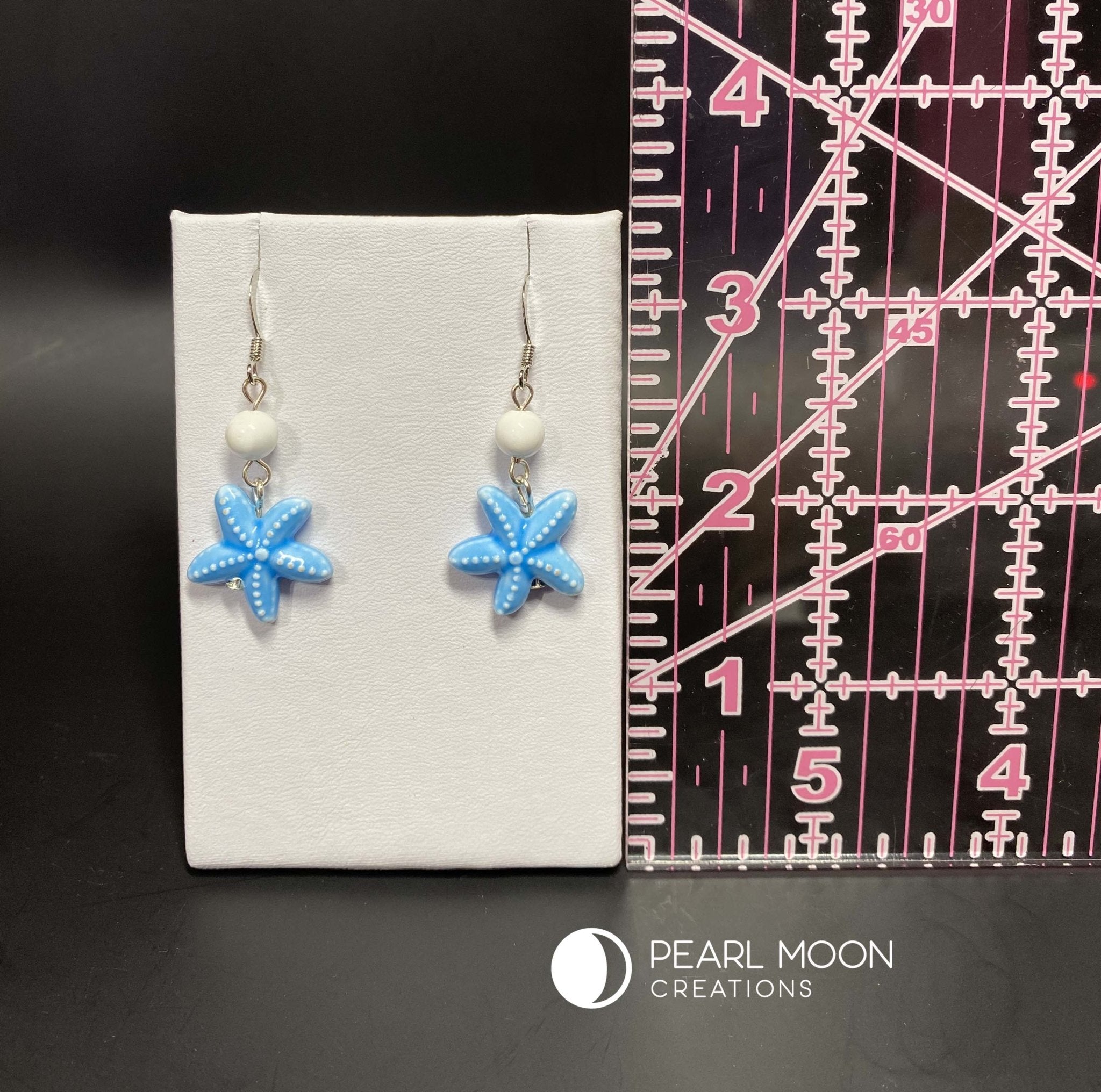 Blue Porcelain Starfish Earrings - Pearl Moon Creations