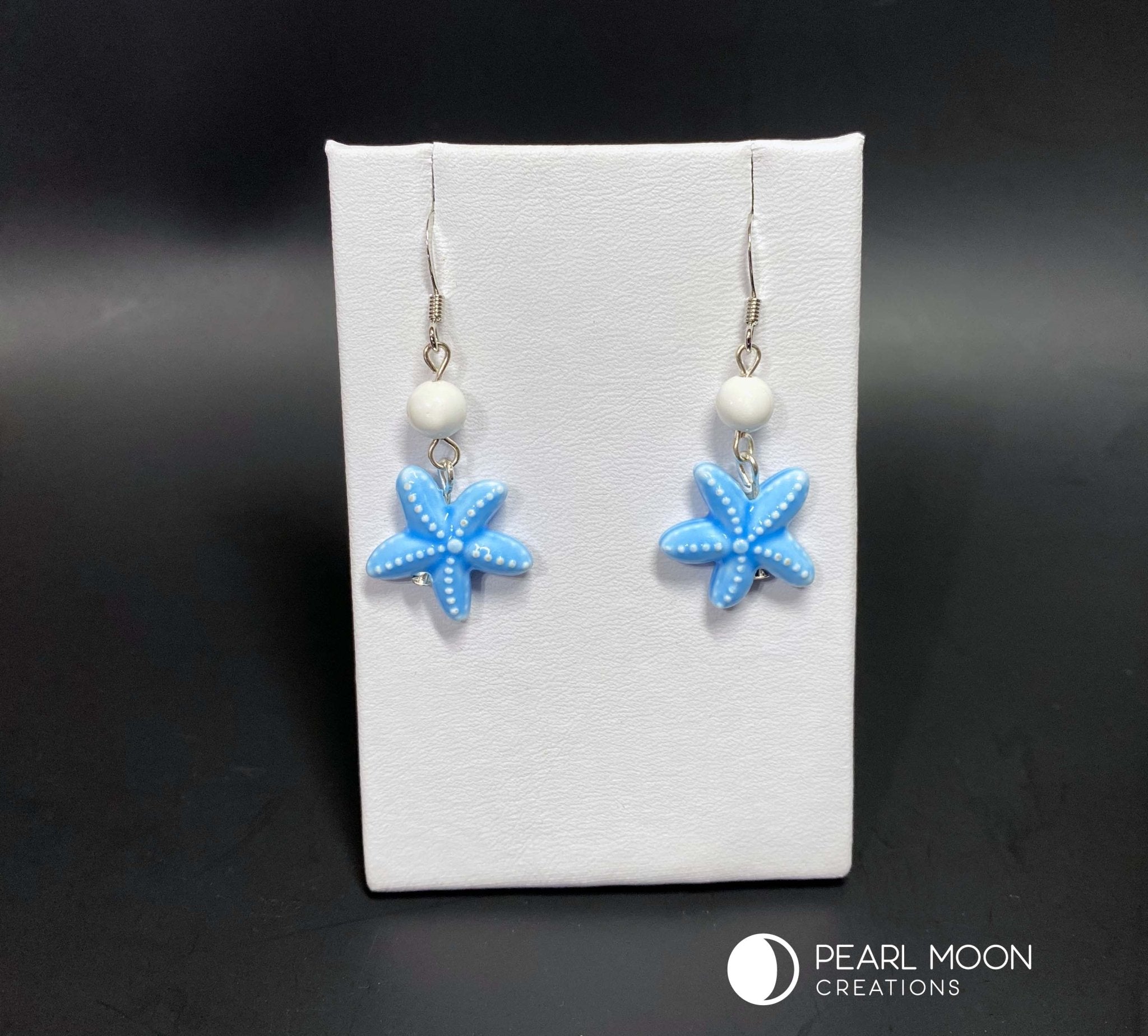 Blue Porcelain Starfish Earrings - Pearl Moon Creations