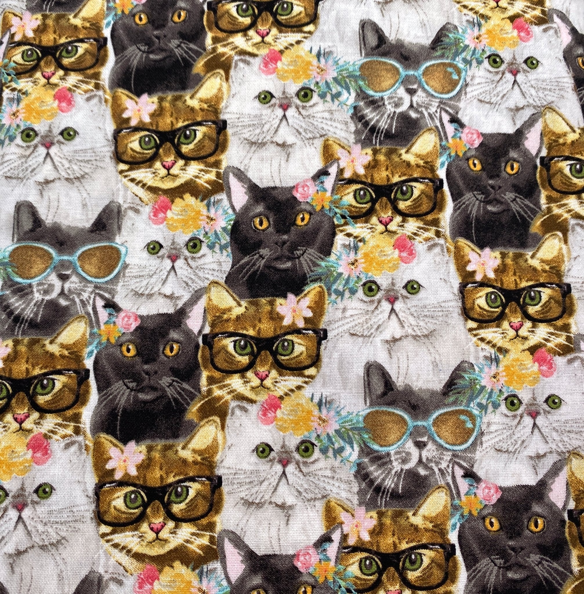 Cats in Glasses Fabric - Pearl Moon Creations