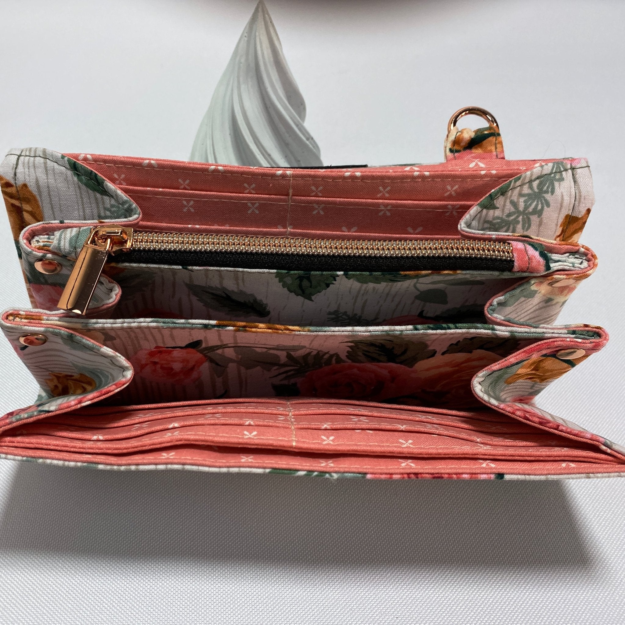 Coral Roses on White Wood Clutch Wallet - Pearl Moon Creations