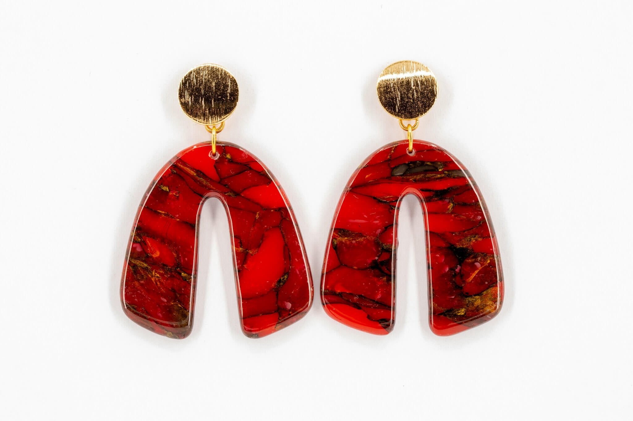 Crimson Stone Arch Earrings - Pearl Moon Creations