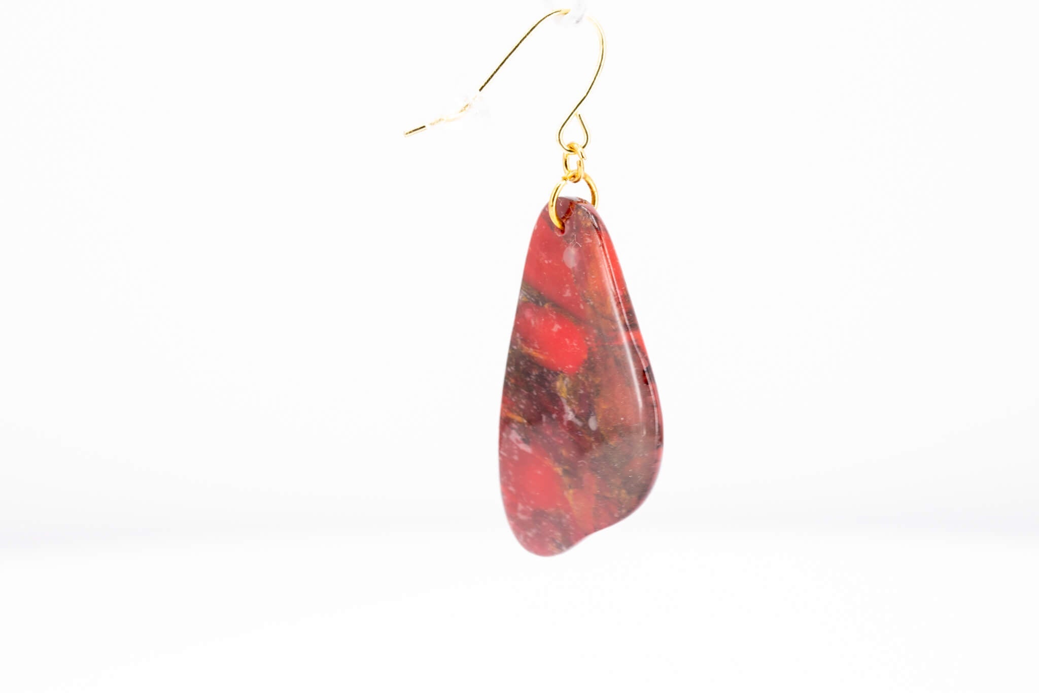 Crimson Stone Dangle Pebble Earrings - Pearl Moon Creations