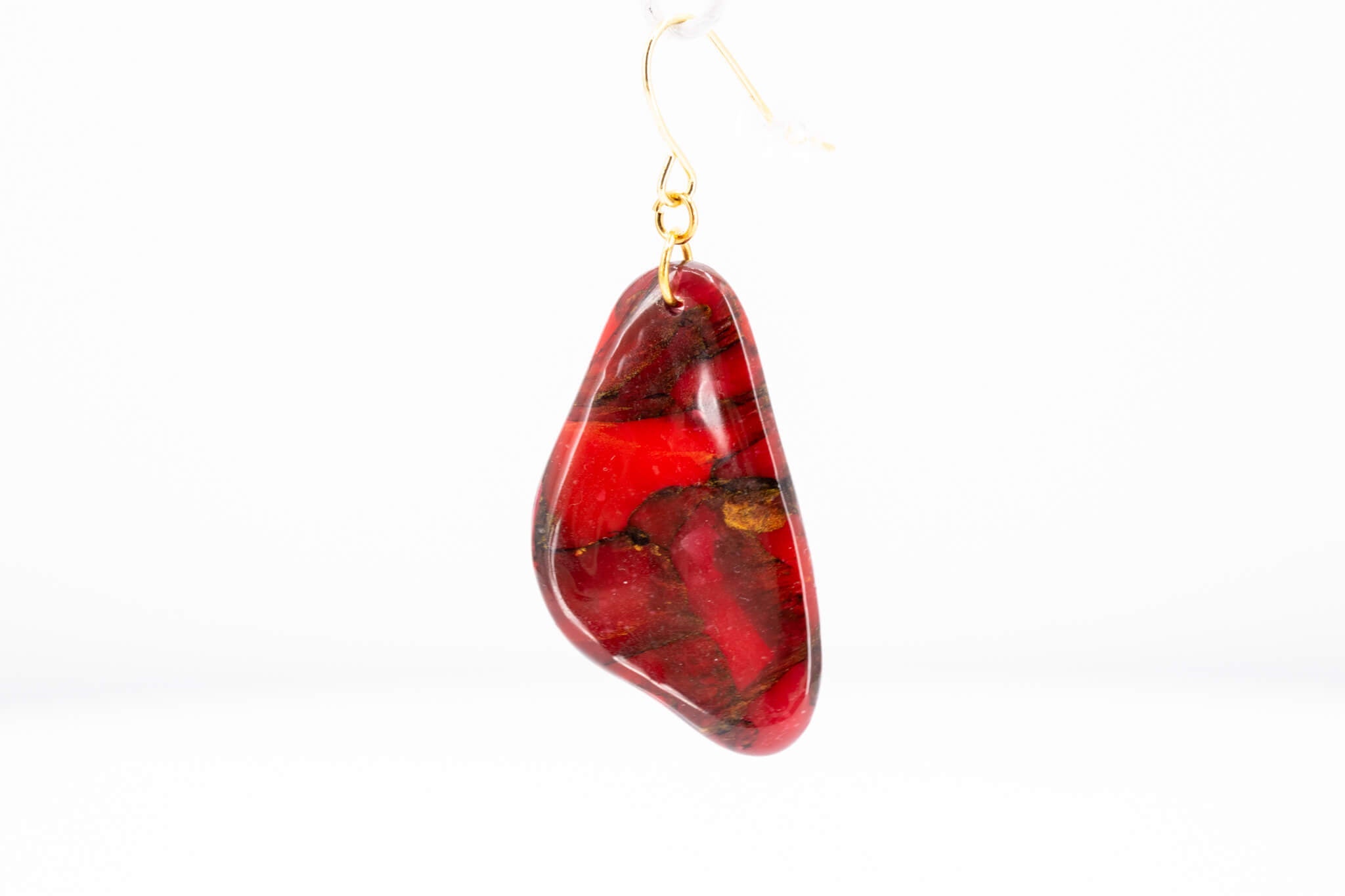 Crimson Stone Dangle Pebble Earrings - Pearl Moon Creations
